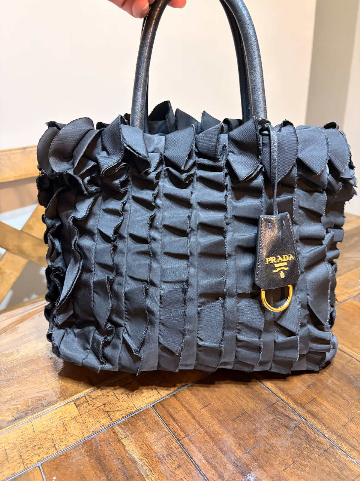 Prada Tessuto Nylon Frill Tote