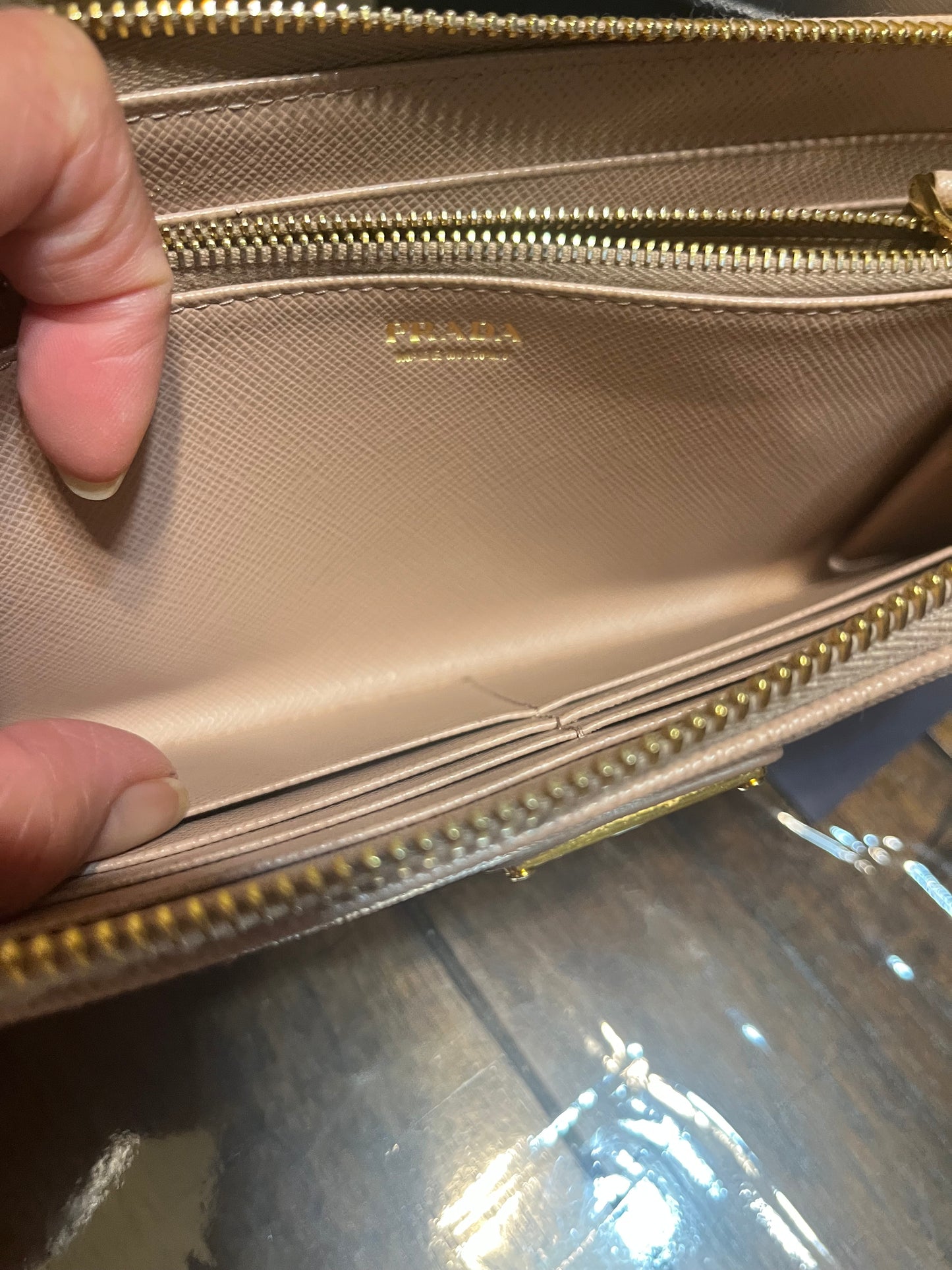 Prada Saffiano Triang Zip Wallet