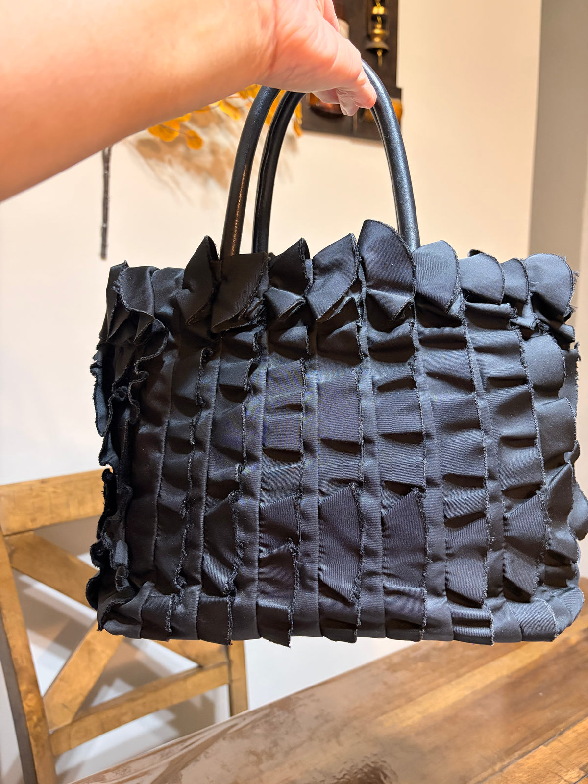 Prada Tessuto Nylon Frill Tote