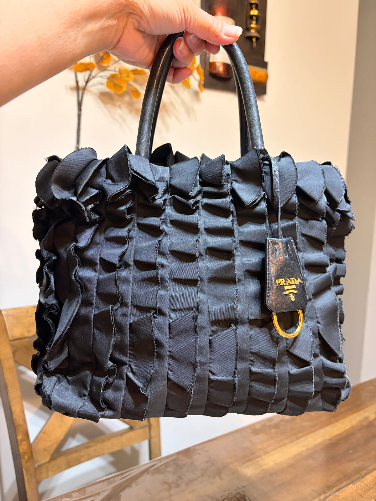 Prada Tessuto Nylon Frill Tote
