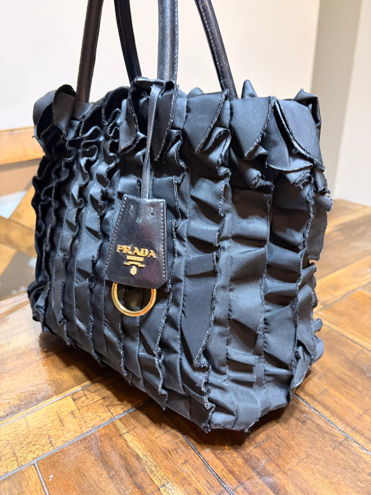 Prada Tessuto Nylon Frill Tote