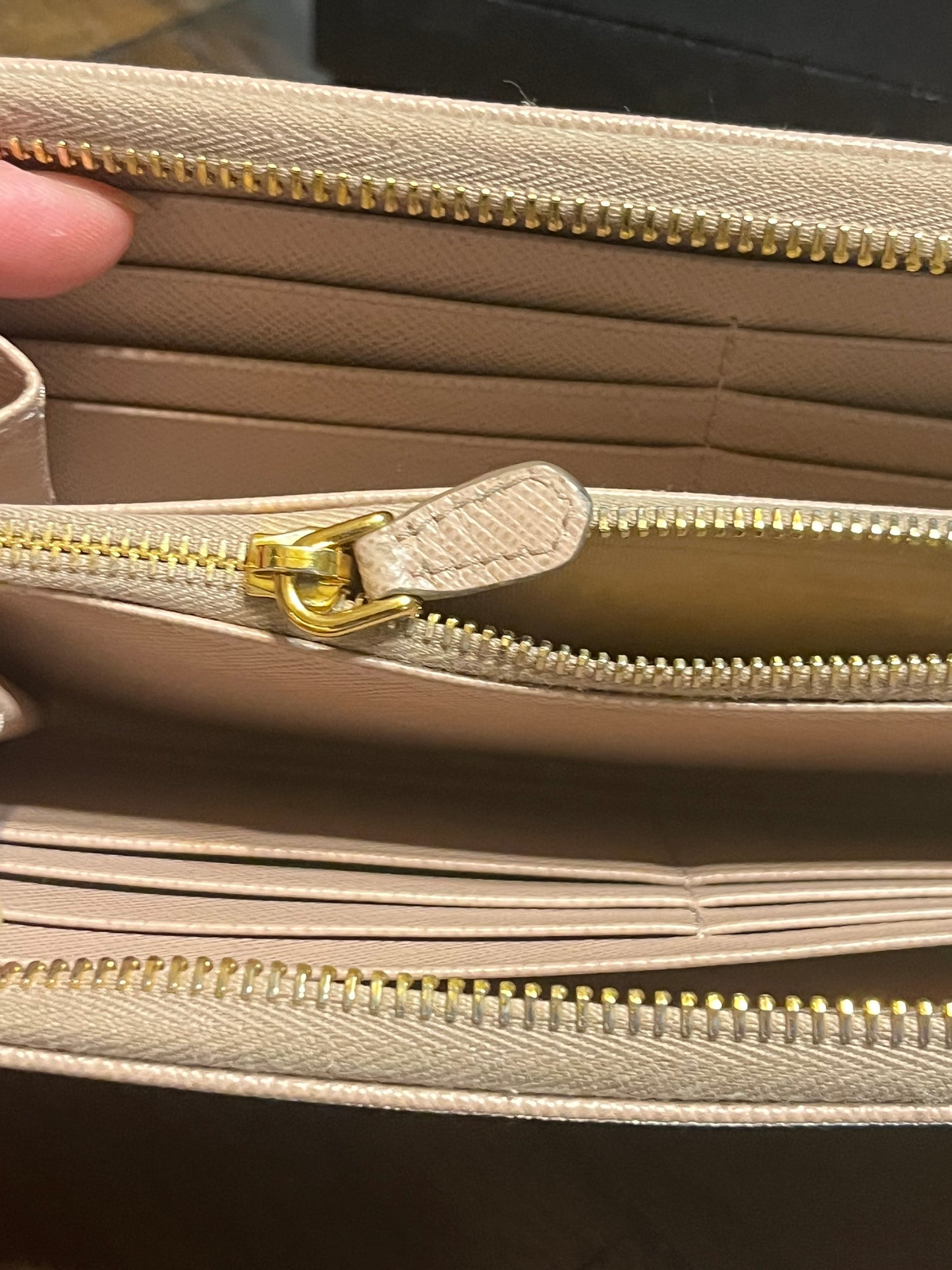 Prada Saffiano Triang Zip Wallet