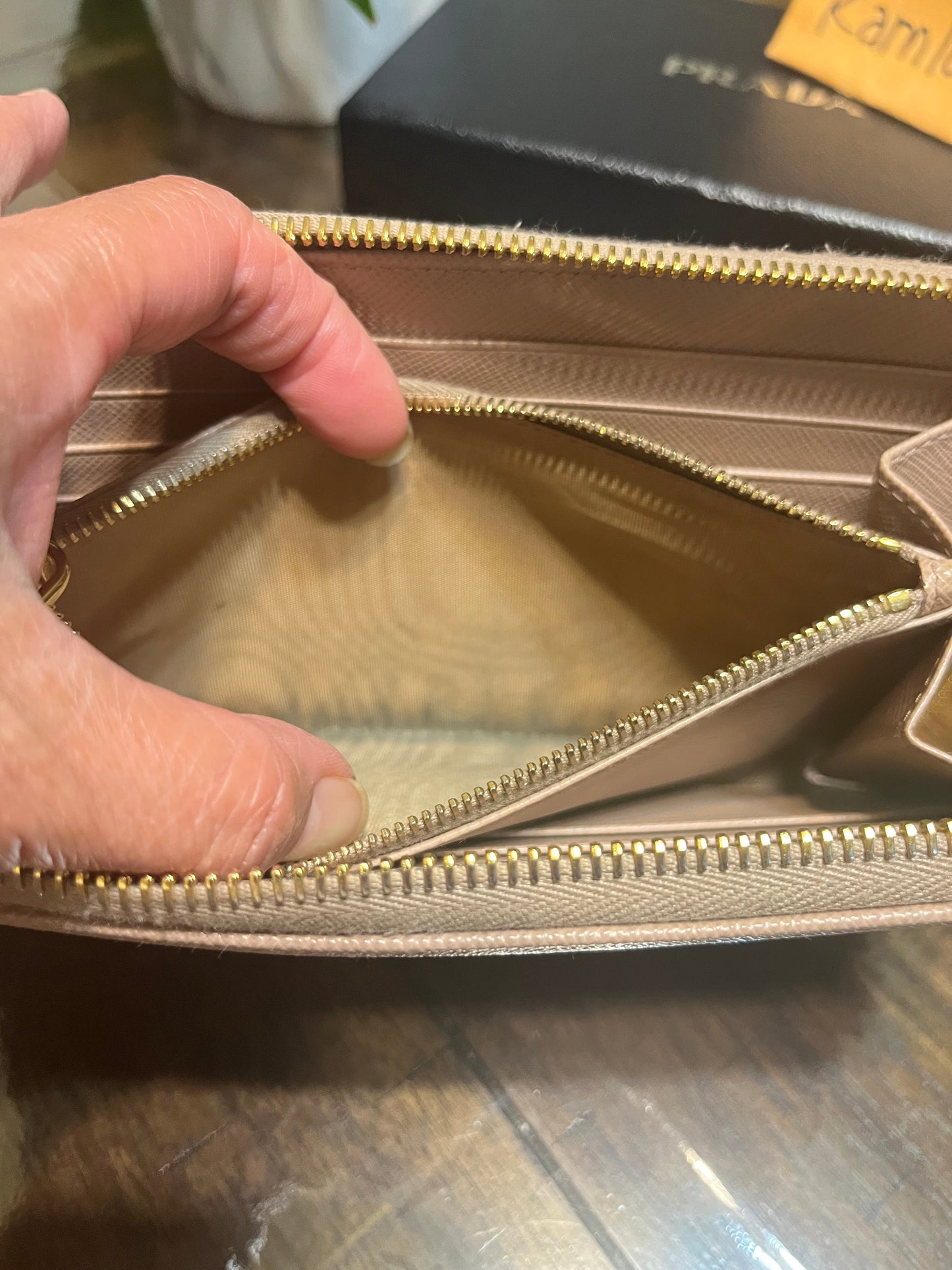 Prada Saffiano Triang Zip Wallet