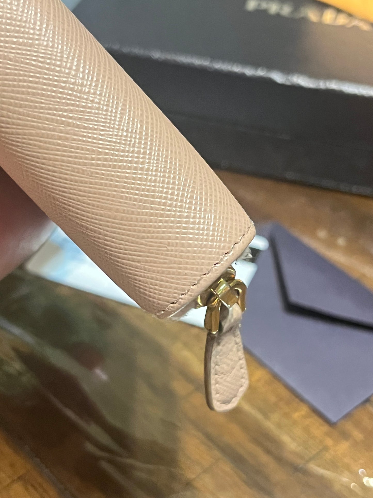 Prada Saffiano Triang Zip Wallet