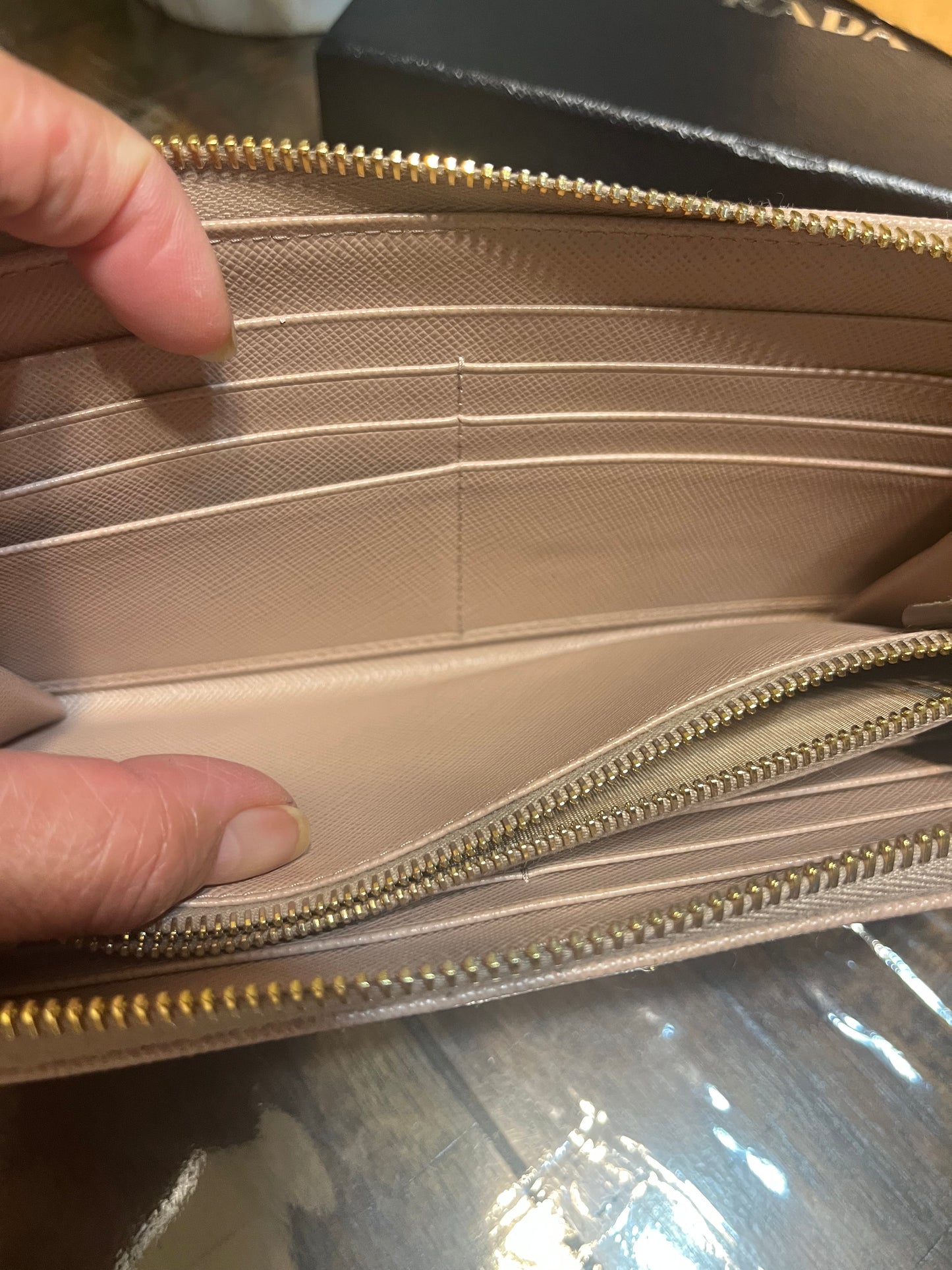 Prada Saffiano Triang Zip Wallet