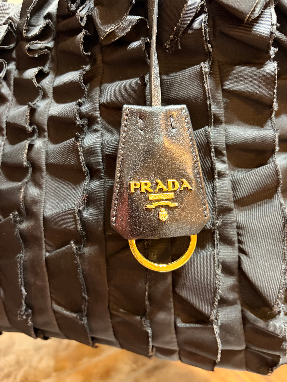 Prada Tessuto Nylon Frill Tote