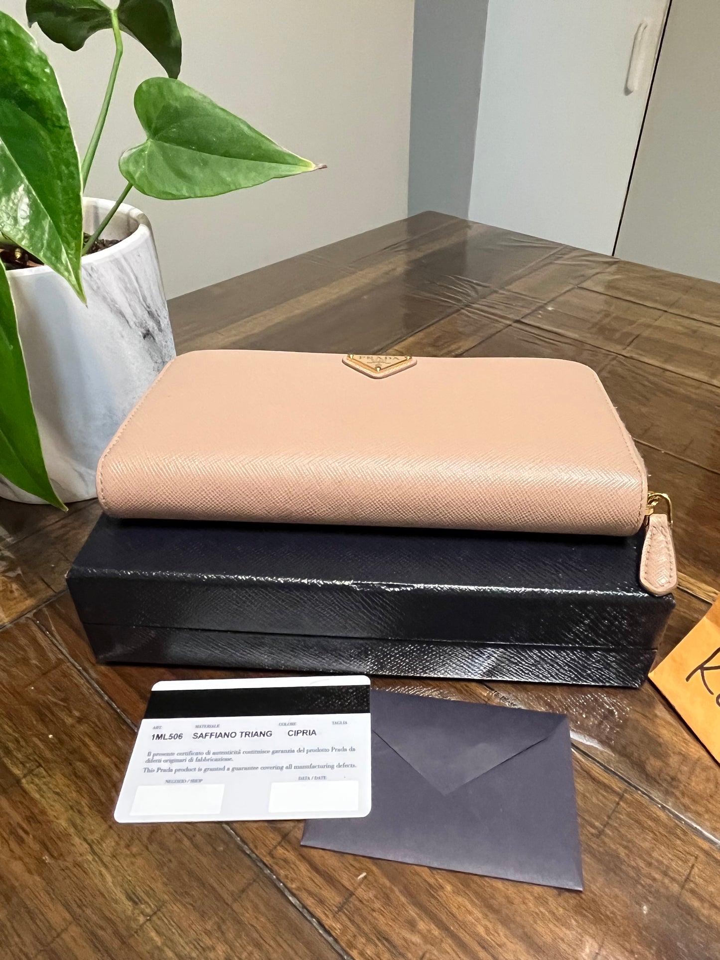 Prada Saffiano Triang Zip Wallet