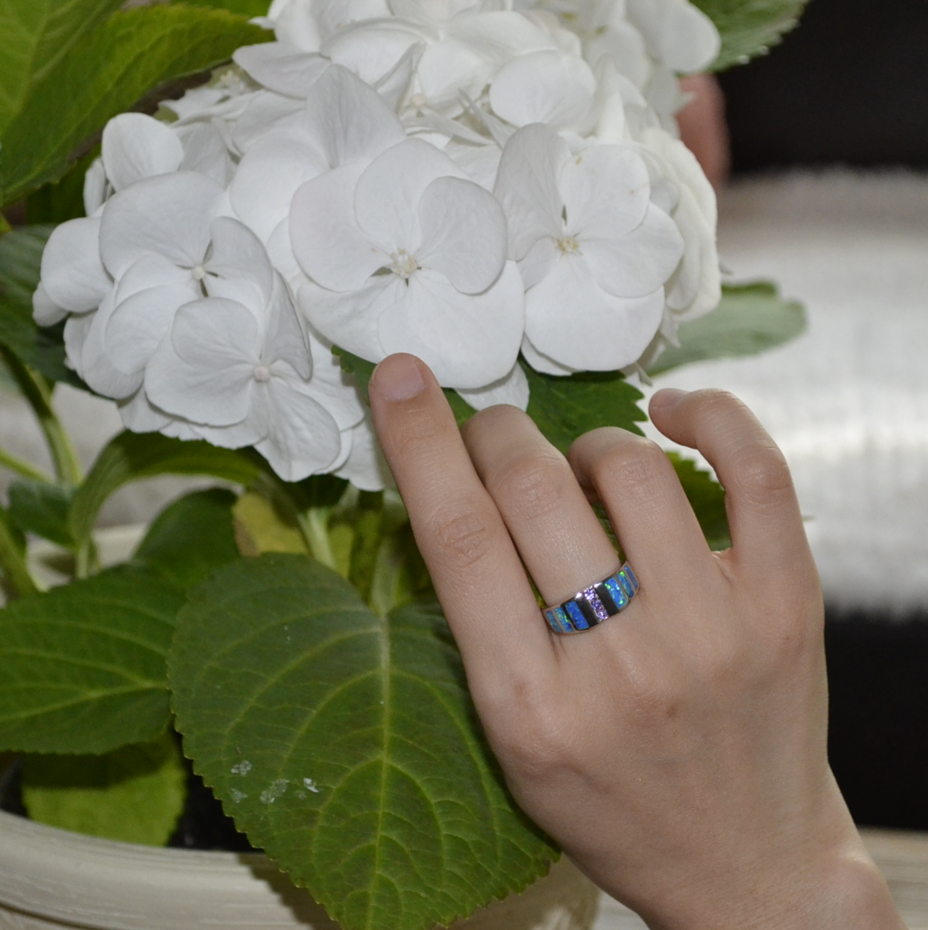 Ring with blue opal stone